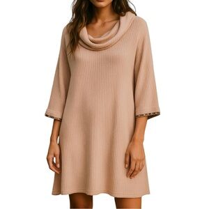 EASEL Waffle Knit Roll Neck Longline Sweater Tunic Dress